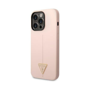 Coque iPhone 14 Pro Guess Silicone Triangle Logo rose — visuel 2