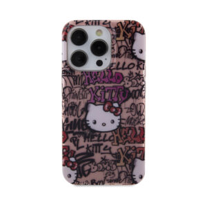 Coque iPhone 14 Pro Hello Kitty IML Tags Graffiti rose — visuel 3