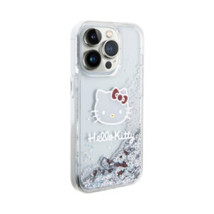 Coque iPhone 14 Pro Hello Kitty Liquid Glitter Charms Kitty Head argentée — visuel 4