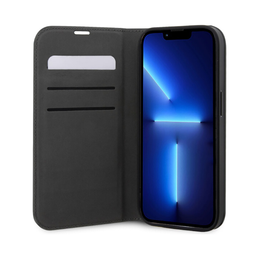 Coque iPhone 14 Pro Karl Lagerfeld Booktype NFT Saffiano Karl & Choupette argentée — visuel 4