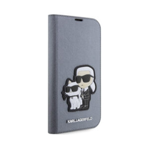 Coque iPhone 14 Pro Karl Lagerfeld Booktype NFT Saffiano Karl & Choupette argentée — visuel 5