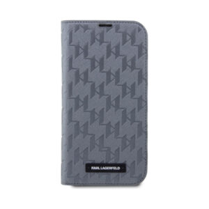 Coque iPhone 14 Pro Karl Lagerfeld Booktype Saffiano Monogram grise — visuel 3