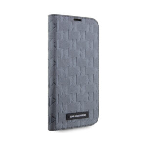 Coque iPhone 14 Pro Karl Lagerfeld Booktype Saffiano Monogram grise — visuel 5