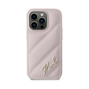 Coque iPhone 14 Pro Karl Lagerfeld Diagonal Quilted Script rose — visuel 3