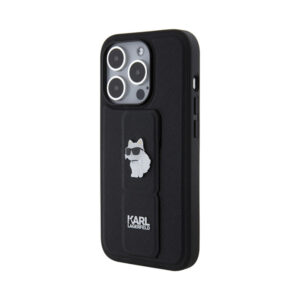 Coque iPhone 14 Pro Karl Lagerfeld Gripstand Saffiano Choupette Pins noire — visuel 2