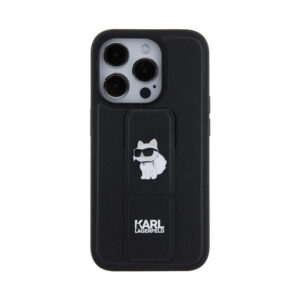 Coque iPhone 14 Pro Karl Lagerfeld Gripstand Saffiano Choupette Pins noire — visuel 3