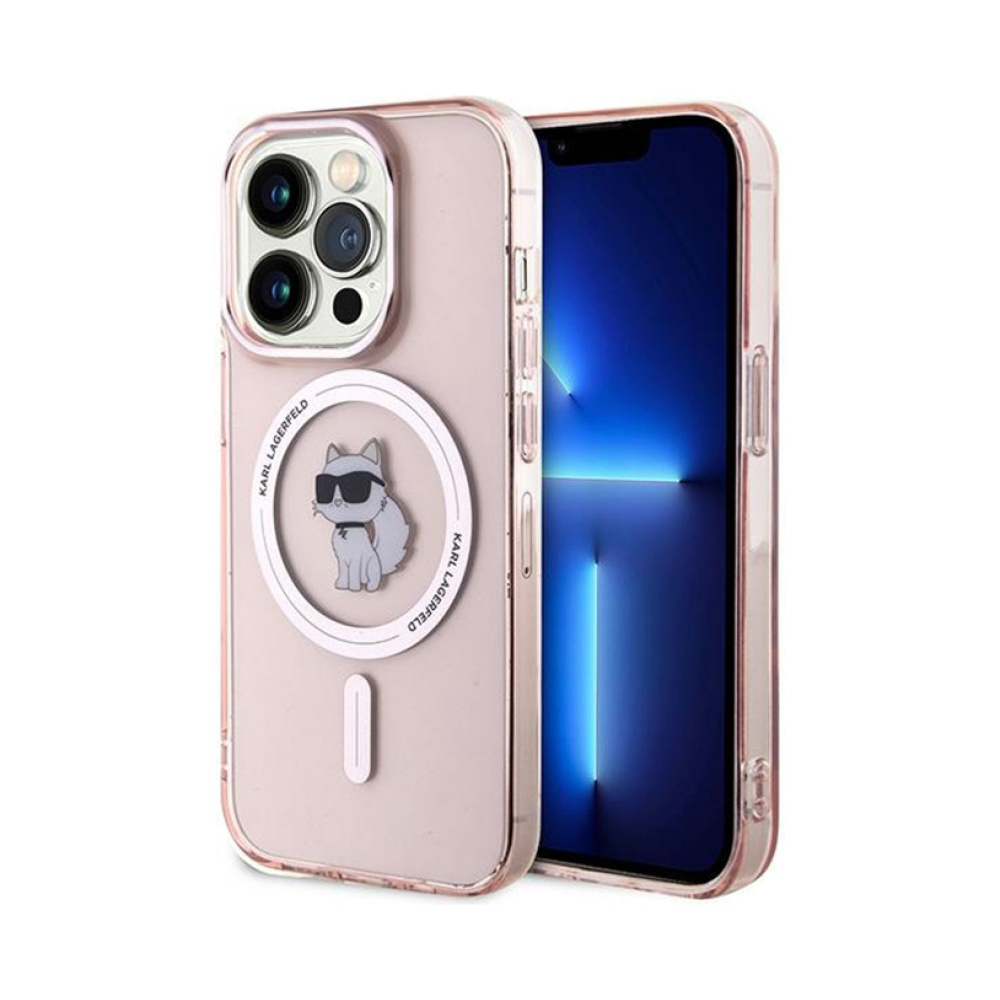 Coque iPhone 14 Pro Karl Lagerfeld IML Choupette MagSafe rose