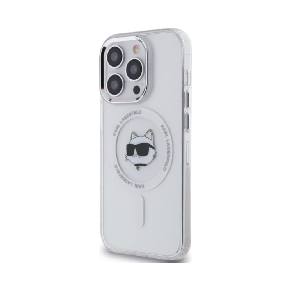 Coque iPhone 14 Pro Karl Lagerfeld IML Metal Choupette Head MagSafe blanche — visuel 2