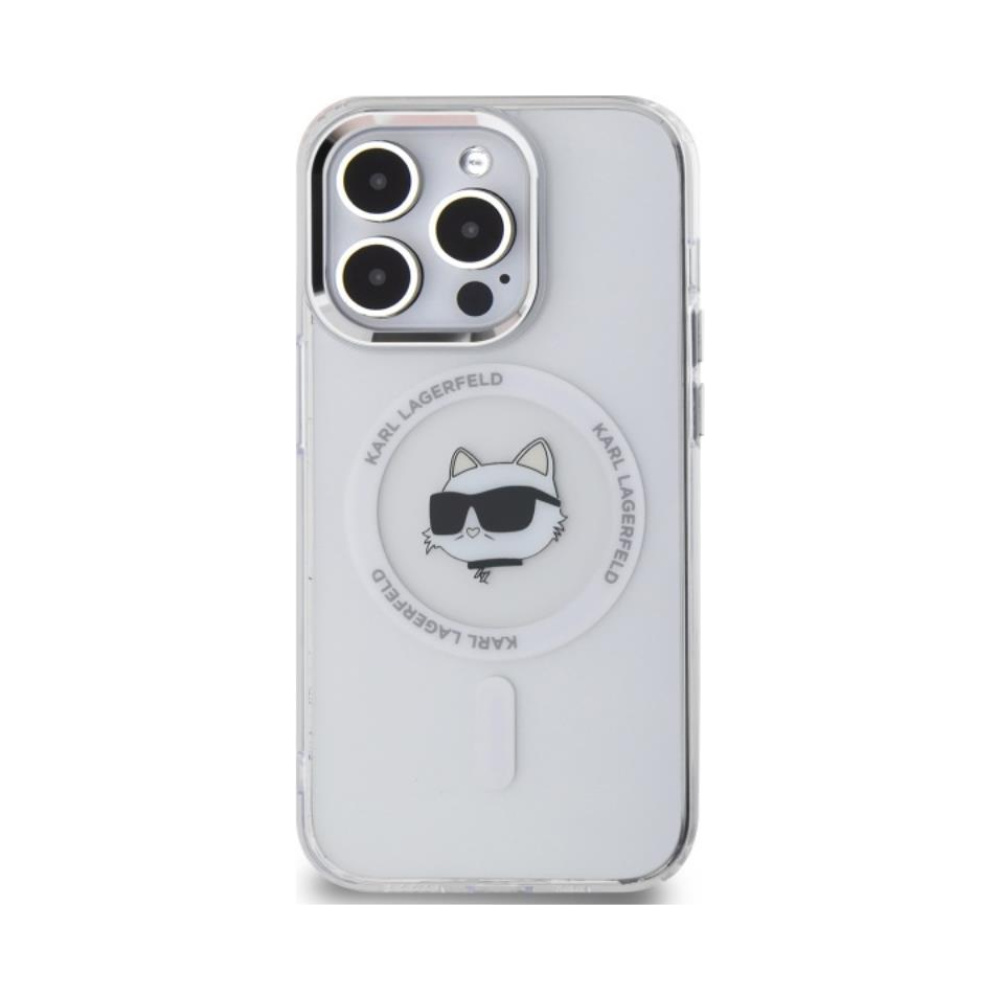 Coque iPhone 14 Pro Karl Lagerfeld IML Metal Choupette Head MagSafe blanche — visuel 3