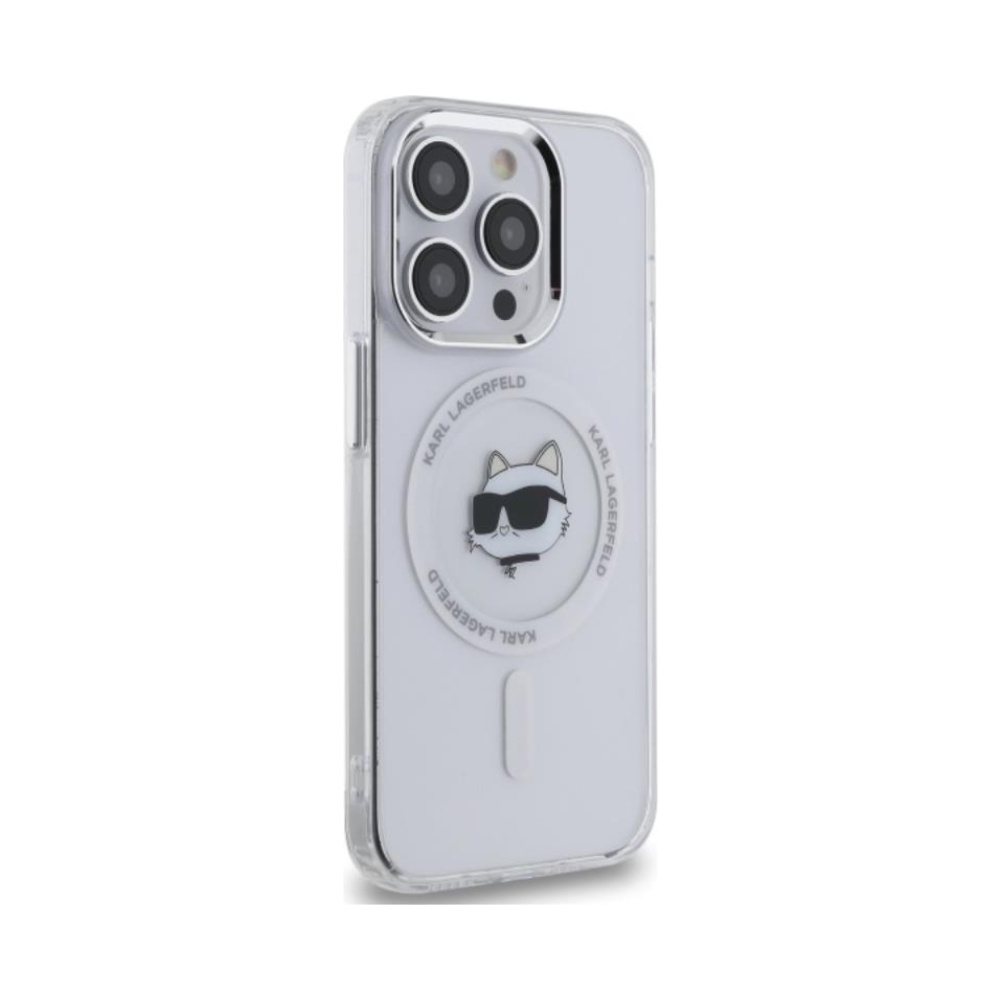 Coque iPhone 14 Pro Karl Lagerfeld IML Metal Choupette Head MagSafe blanche — visuel 4
