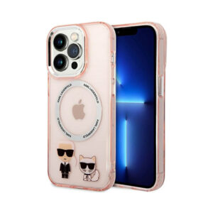 Coque iPhone 14 Pro Karl Lagerfeld Karl&Choupette Aluminium MagSafe rose