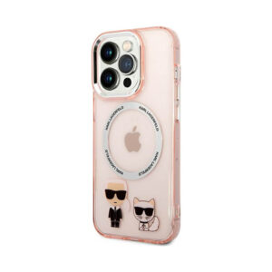 Coque iPhone 14 Pro Karl Lagerfeld Karl&Choupette Aluminium MagSafe rose — visuel 2