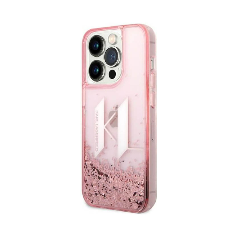 Coque iPhone 14 Pro Karl Lagerfeld Liquid Glitter Big Logo Case rose — visuel 2