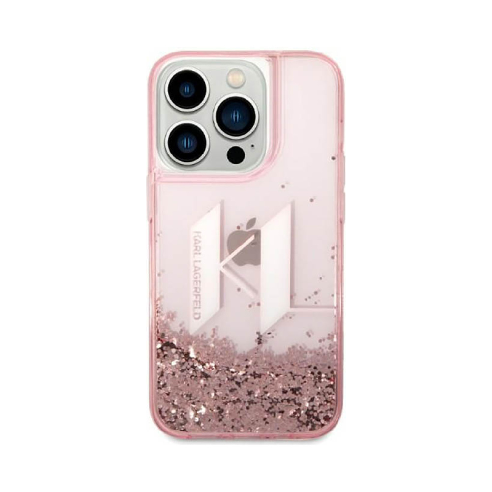 Coque iPhone 14 Pro Karl Lagerfeld Liquid Glitter Big Logo Case rose — visuel 3