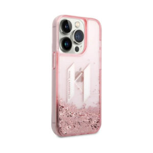 Coque iPhone 14 Pro Karl Lagerfeld Liquid Glitter Big Logo Case rose — visuel 4