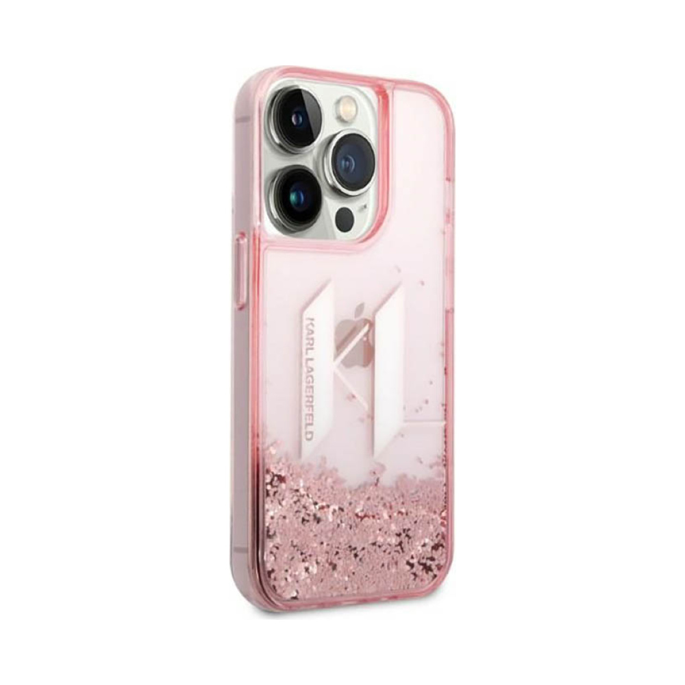 Coque iPhone 14 Pro Karl Lagerfeld Liquid Glitter Big Logo Case rose — visuel 4