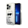 Coque iPhone 14 Pro Karl Lagerfeld Liquid Glitter NFT Choupette Head argentée