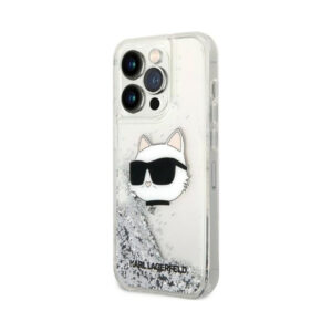 Coque iPhone 14 Pro Karl Lagerfeld Liquid Glitter NFT Choupette Head argentée — visuel 2