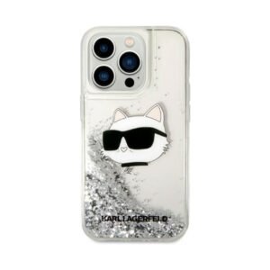 Coque iPhone 14 Pro Karl Lagerfeld Liquid Glitter NFT Choupette Head argentée — visuel 3