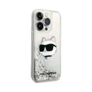 Coque iPhone 14 Pro Karl Lagerfeld Liquid Glitter NFT Choupette Head argentée — visuel 4