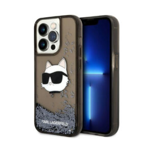 Coque iPhone 14 Pro Karl Lagerfeld Liquid Glitter NFT Choupette Head noire