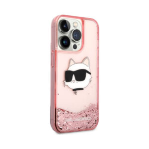 Coque iPhone 14 Pro Karl Lagerfeld Liquid Glitter NFT Choupette Head rose — visuel 4