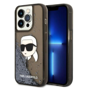 Coque iPhone 14 Pro Karl Lagerfeld Liquid Glitter NFT Karl's Head noire