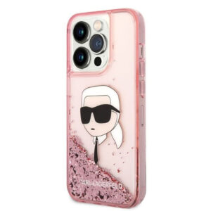 Coque iPhone 14 Pro Karl Lagerfeld Liquid Glitter NFT Karl's Head rose — visuel 2