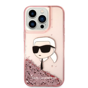 Coque iPhone 14 Pro Karl Lagerfeld Liquid Glitter NFT Karl's Head rose — visuel 3
