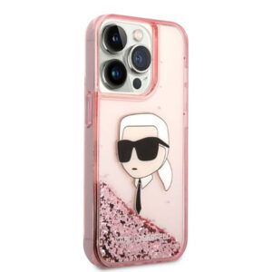 Coque iPhone 14 Pro Karl Lagerfeld Liquid Glitter NFT Karl's Head rose — visuel 4