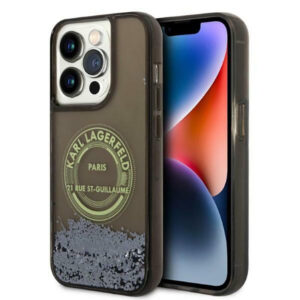Coque iPhone 14 Pro Karl Lagerfeld Liquid Glitter Round RSG Logo Case noire
