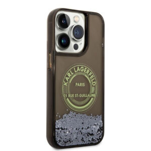 Coque iPhone 14 Pro Karl Lagerfeld Liquid Glitter Round RSG Logo Case noire — visuel 3