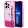 Coque iPhone 14 Pro Karl Lagerfeld Liquid Glitter Translucent Elongated Logo Case rose