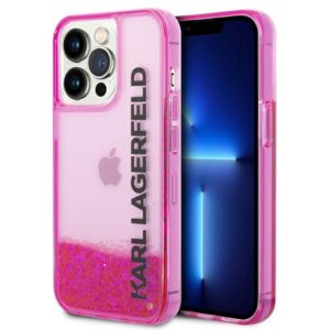 Coque iPhone 14 Pro Karl Lagerfeld Liquid Glitter Translucent Elongated Logo Case rose