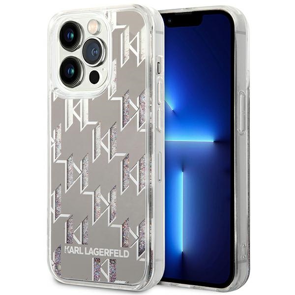 Coque iPhone 14 Pro Karl Lagerfeld Monogram Liquid Glitter argentée