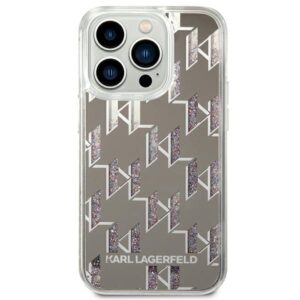 Coque iPhone 14 Pro Karl Lagerfeld Monogram Liquid Glitter argentée — visuel 3