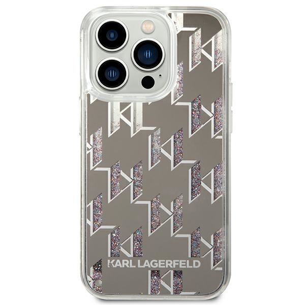 Coque iPhone 14 Pro Karl Lagerfeld Monogram Liquid Glitter argentée — visuel 3