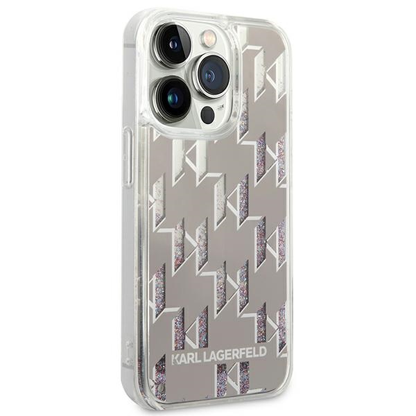 Coque iPhone 14 Pro Karl Lagerfeld Monogram Liquid Glitter argentée — visuel 4