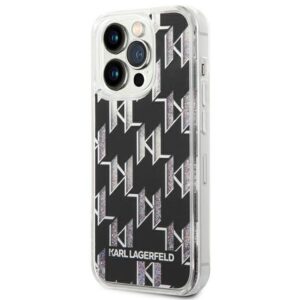 Coque iPhone 14 Pro Karl Lagerfeld Monogram Liquid Glitter noire — visuel 2