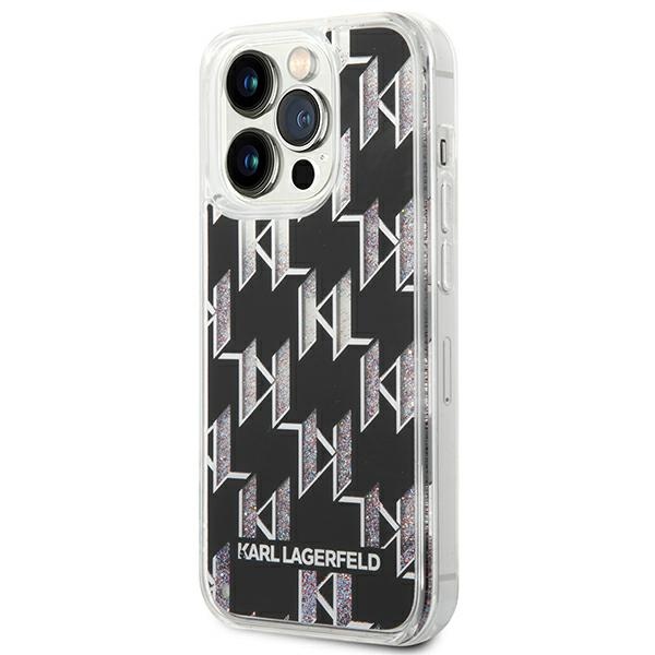 Coque iPhone 14 Pro Karl Lagerfeld Monogram Liquid Glitter noire — visuel 2