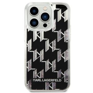 Coque iPhone 14 Pro Karl Lagerfeld Monogram Liquid Glitter noire — visuel 3