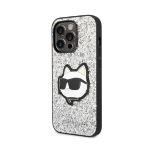 Coque iPhone 14 Pro Karl Lagerfeld NFT Glitter Choupette Patch argentée — visuel 2