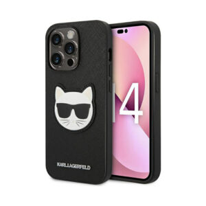 Coque iPhone 14 Pro Karl Lagerfeld Saffiano Choupette Head Patch Case noire