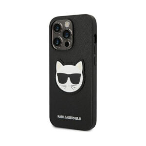 Coque iPhone 14 Pro Karl Lagerfeld Saffiano Choupette Head Patch Case noire — visuel 2