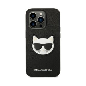 Coque iPhone 14 Pro Karl Lagerfeld Saffiano Choupette Head Patch Case noire — visuel 3