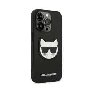 Coque iPhone 14 Pro Karl Lagerfeld Saffiano Choupette Head Patch Case noire — visuel 4