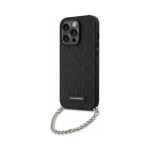Coque iPhone 14 Pro Karl Lagerfeld Saffiano Monogram Chain noire