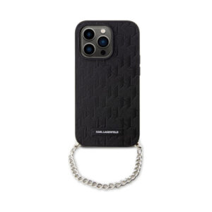 Coque iPhone 14 Pro Karl Lagerfeld Saffiano Monogram Chain noire — visuel 2