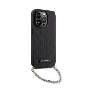 Coque iPhone 14 Pro Karl Lagerfeld Saffiano Monogram Chain noire — visuel 3