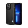 Coque iPhone 14 Pro Max BMW Leather Blue Dots noire